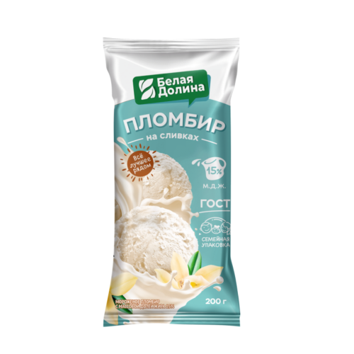 Пакет 500г ПЛОМБИР НА СЛИВКАХ ГОСТ 15% шоколад Белая Долина