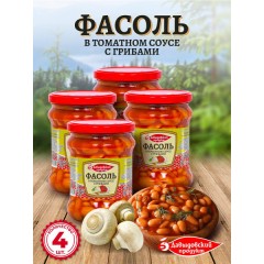 ФАСОЛЬ ДАВЫДОВ ПРОДУКТ С ГРИБАМИ В ТОМАТНОМ СОУСЕ 0,5л (470г)