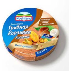 Сыр Хохланд плавленый круг ассорти коричневое с грибами коробка 140 г, шт