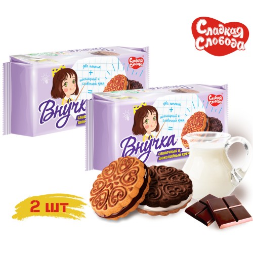 Печенье сладкая Слобода Внучка с клубничным кремом