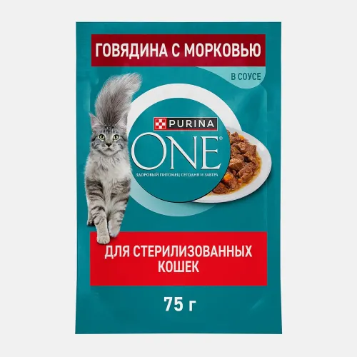 ONE Стерилизованная Кошка Говядина 75г
