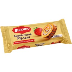 Рулет бисквитный Яшкино Клубничный со сливками 200г