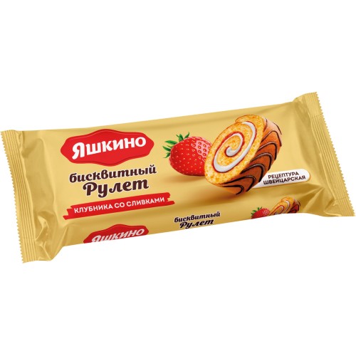 Рулет бисквитный Яшкино Клубничный со сливками 200г
