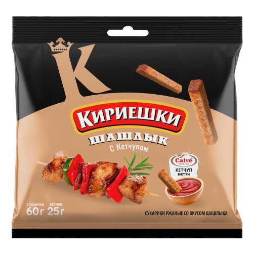 Сухарики Кириешки ржаные 60г + 25мл Шашлык + кетчуп