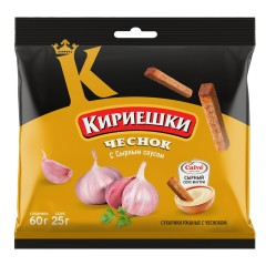 Сухарики Кириешки ржаные 60г + 25мл Чеснок + Сырный соус