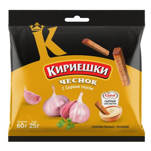 Сухарики Кириешки ржаные 60г + 25мл Чеснок + Сырный соус