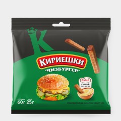 Сухарики Кириешки ржаные 60г + 25мл Чизбургер + Сырный соус