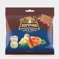 Сухарики 3 корочки ржаные 60г + 25мл Сыр семга + соус тартар