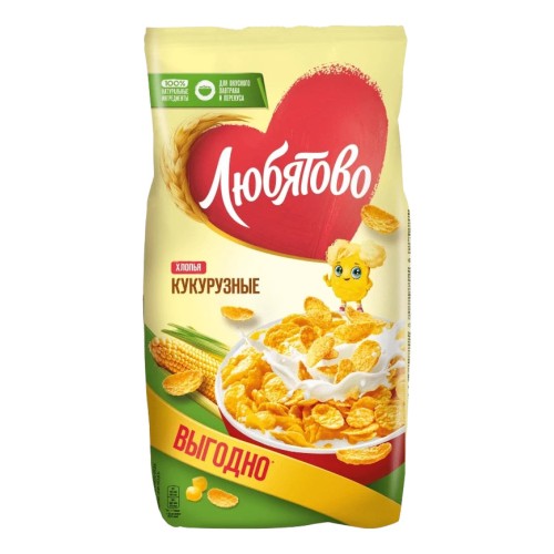 ЛЮБЯТОВО ХЛОПЬЯ КУКУРУЗНЫЕ 600гр