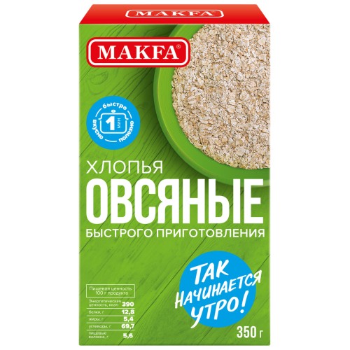 Хлопья быстрого приготовления Овсяные Макфа 350г, шт