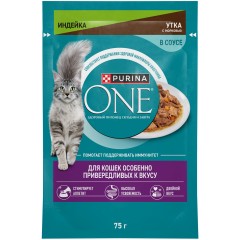 ONE Привередливая Кошка Индейка Утка Морковь 75g