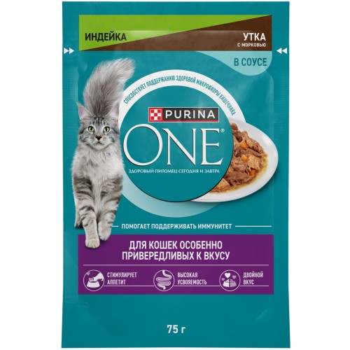 ONE Привередливая Кошка Индейка Утка Морковь 75g