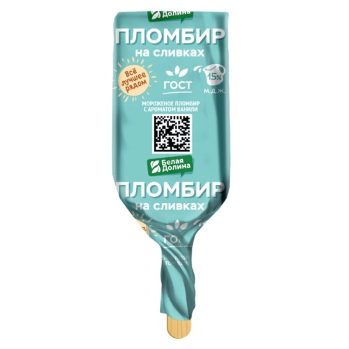Эскимо БЕЛАЯ ДОЛИНА пломбир ванильный 15% в пергаменте 70г п/п